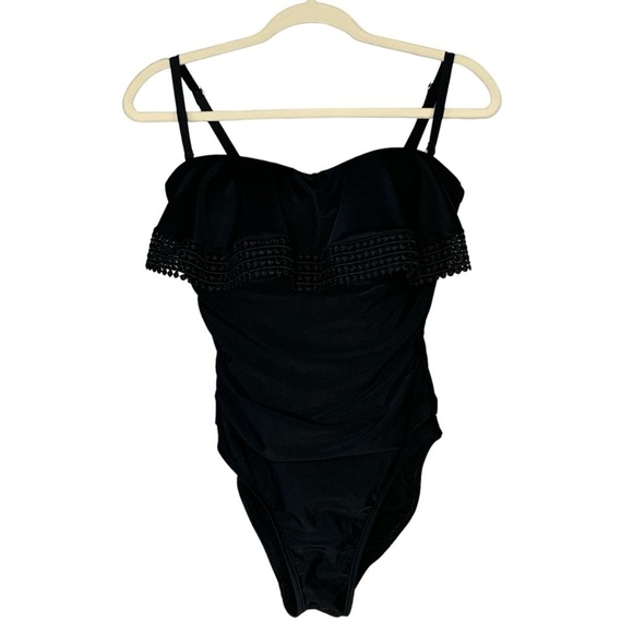 Kona Sol‎ black ruched one piece swimsuit. Size M - Picture 1 of 12